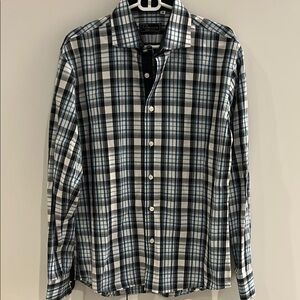 NWOT Bresciani Platinum Collection Men's Blue & White Plaid Button Down Size M